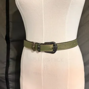 Belt Vintage Women's Leather Western Olive Green Designer Cowboy Unisex Classic thumbnail 3