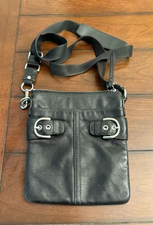 Coach Handbag Black‎ Leather Adjustable Shoulder Strap Authentic thumbnail 1