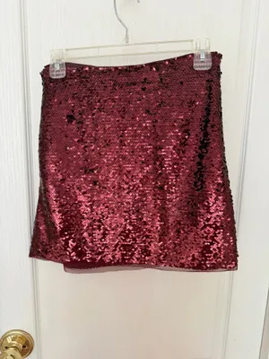Vtg New H&M Burgundy Sequined Skirt, Sz 2 (EUR 34) thumbnail 4