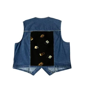 Stonebridge Denim Vest Womens XL Purse Print Western Button Front Used thumbnail 2