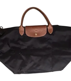 Longchamp Black Nylon Tote Medium size with Brown Leather Trim thumbnail 1