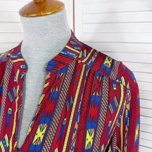 Amanda Uprichard Aztec Native Print Silk Tunic Blouse‎ Red Small thumbnail 5