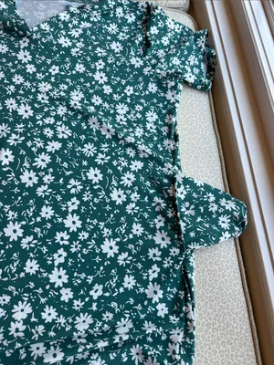 Green Floral Maxi Dress with White Daisy Floral Print Pockets size 2XL thumbnail 14