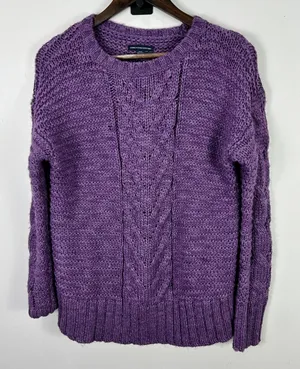American‎ Eagle Sweater Womens M Purple Cable Knit Wool Blend Chunky Pullover thumbnail 1