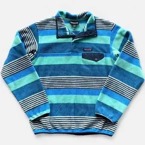 Patagonia Womens Fleece Pullover XL Blue Striped Synchilla Snap-T 25455 SP17 thumbnail 1