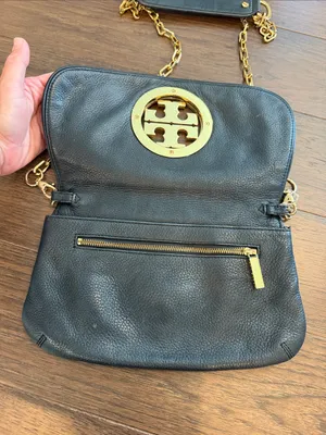 Tory Burch Black Leather Crossbody with Gold-Tone Logo and Chain - C39-182 thumbnail 3