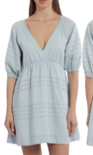 NWT Avec Les Filles‎ Women's Tie Back Puff Sleeve Babydoll Dress Blue Size Small thumbnail 1