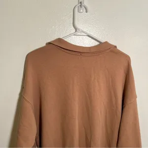 Aerie Women's Size XS Sunday Soft Quarter Zip Sweatshirt Tan Brown High Low Hem thumbnail 10