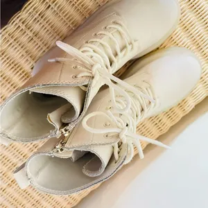 Stradivarius Cream Lace Up Leather Boots Size 38 (8) thumbnail 7