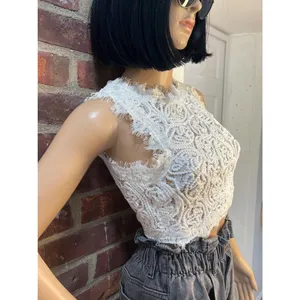 Design Lab Lord & Taylor Sleeveless Crochet Lace Crop Top thumbnail 5