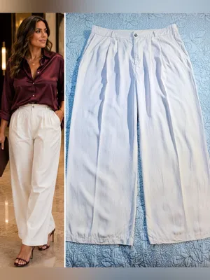 💥Reformation Mason Pleated Pants Ivory Tencel High Rise Wide Leg Sz 18🧡 thumbnail 2