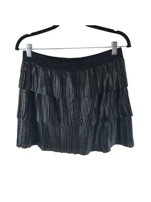 BCBGMAXAZRIA Tiered Pleated Black Mini Skirt Womens Size M thumbnail 2