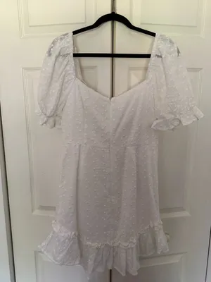 Selfie Leslie Hayden Puff Sleeve Eyelet Embroidery Dress White Sun Dress Size L thumbnail 8