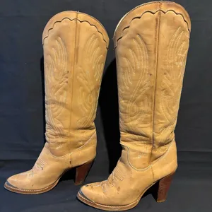 Vintage Zodiac USA Embroidered Tan Western Cowgirl Knee High Boots size 7 thumbnail 2
