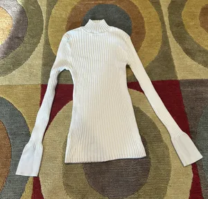 White Ribbed Mock Neck Fall Sweater Top Wide Sleeve Slim Fitting Women’s XXS thumbnail 1