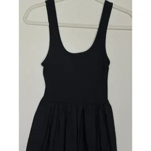Zara Black Mixed Media Ribbed Cotton Poplin Tank Midi Dress Small thumbnail 3