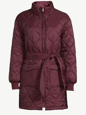 Time and Tru burgundy onion quilted puffer barn jacket size M 8/10 thumbnail 1