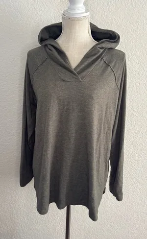 Sonoma Hoodie Large Excellent Olive Green Raglan Sleeve V-Neck Pullover Top thumbnail 1