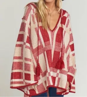 Show Me Your Mumu Red Kellan Poncho Hooded Tassel Oversized Boho Small M… thumbnail 1