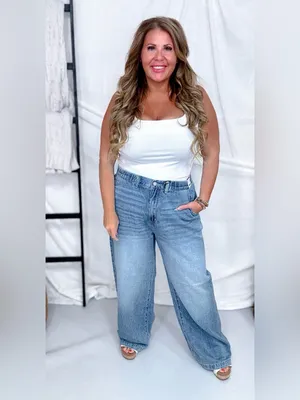Judy Blue Featherweight Baggy Jeans High Elastic Waist Hemp Blend Wide Leg 11 thumbnail 3