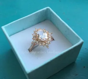 Oval Cut Halo Rhinestone Gold Silver Ring Crystal thumbnail 4
