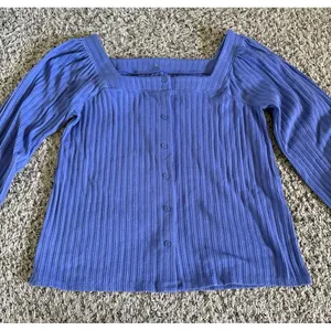 Loft Women's Purple Ribbed Button Down Square‎ Neckline Top Size Petite Small thumbnail 2