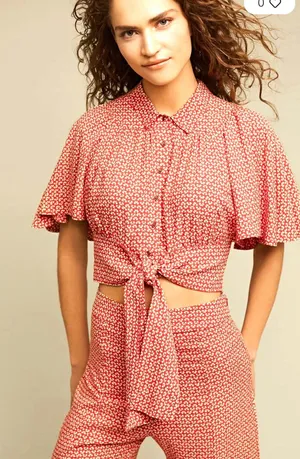 Maeve Milly cropped Tie Waist Top Collared Blouse Short Sleeve Size 8 floral thumbnail 1