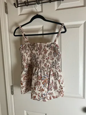 Old Navy Floral Smocked Peplum Cami Top Boho Cottagecore Cream Rust L thumbnail 2