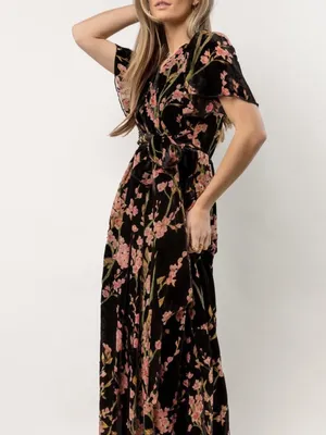 Women’s Bohme Jada Velvet Floral Maxi Dress Black Size S thumbnail 2