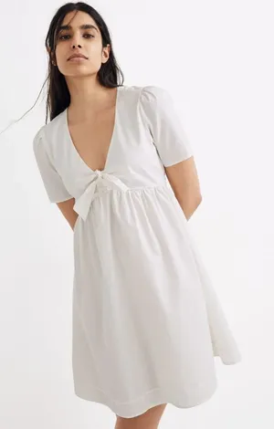 Madewell NWT Tie-Front Mini Dress‎ in White Size 0 thumbnail 1