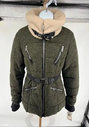 Sam Edelman Circus Women’s M Winter Jacket Faux Sherpa Collar Wool Tweed Green thumbnail 1
