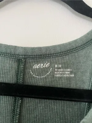 Aerie Olive Green Ribbed Tank Top Medium Minimalist Capsule Basic Loungewear thumbnail 2
