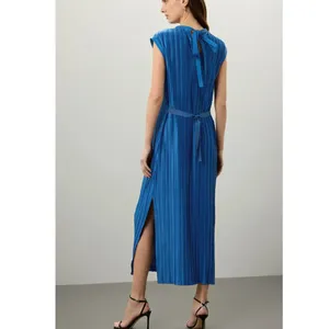 Atlein Navy Blue Plisse Pleated Midi Dress XS Shift Career Office Designer $260 thumbnail 2