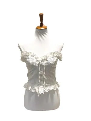 Reclaimed Vintage Strapless Cottagecore Top White Size 6 Fairy Romantic Milkmaid thumbnail 9