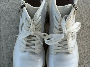 Shoedazzle Elle Women’s Lace-Up High Top combat Boots in White thumbnail 5