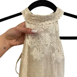 Champagne & Strawberry Tiered Maxi Dress With Crochet Trim & Floral Appliqué thumbnail 4