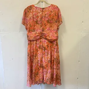 NWT Avenue Floral Chiffon Midi Dress Orange V-Neck Short‎ Sleeve Plus Size 18W thumbnail 2