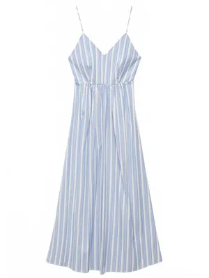 Mango 100% Cotton Cut-Out Back Striped Dress Sky Blue Stripe NWT Size XXL / 12 thumbnail 6