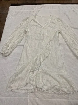 Women's White Lace Long Sleeve Wrap Dress thumbnail 1