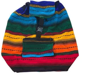 Backpack Unisex Large Rainbow‎ Striped Tribal Print Lightweight Drawstring Boho Blue thumbnail 1