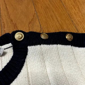 Russ Vintage Crewneck Sweater Womens Size Small Cream Navy Nautical thumbnail 4