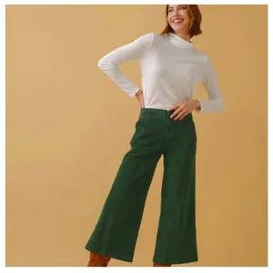 Pact Organic Cotton Corduroy Wide Leg Cropped Pants Size Small Green thumbnail 3