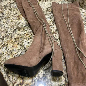 EGO Lace-Up Over-the-Knee Suede Boots in Brown size 4 great condition thumbnail 3