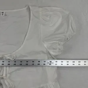BP Womens White Cotton Tie Front Puff Sleeve‎ Peplum Top Size M BP507032MI thumbnail 2