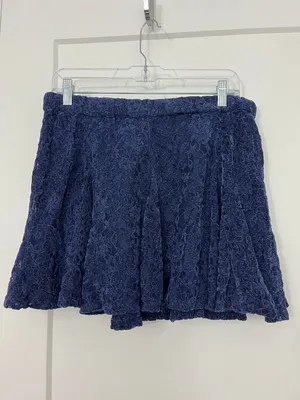 New Aerie Size Medium Velvet Lace Trim Mini Skirt Navy Blue thumbnail 3