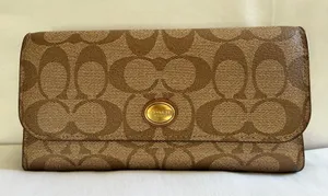 Coach Tan Signature Brown Wallet With Gold Accent 🩷 thumbnail 1