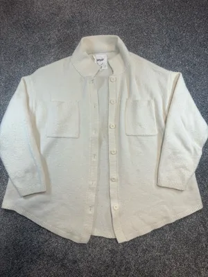 Aerie Cream Cozy Knit Shirt Jacket Button Front Women’s M thumbnail 3