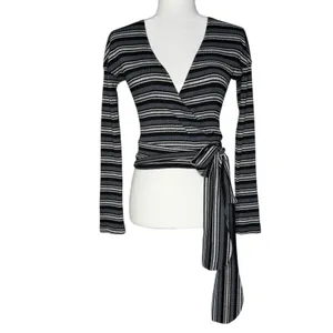 Free People Small Always‎ With Me Striped Faux Wrap Long Sleeve Tee thumbnail 3