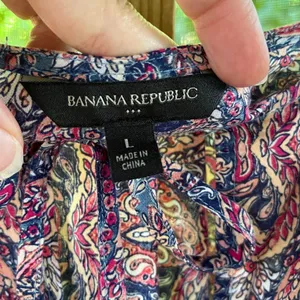 Banana Republic Women's Purple Printed Boho Pleated Top Size L thumbnail 6