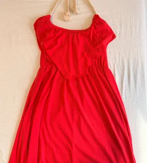 Derek Heart Red/Coral halter dress with rope neck detail thumbnail 1